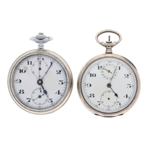 185 - Nickel cased centre seconds chronograph pocket watch for repair, the dial signed Leonidas, 52mm; tog... 