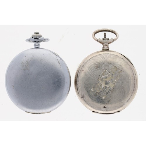 185 - Nickel cased centre seconds chronograph pocket watch for repair, the dial signed Leonidas, 52mm; tog... 