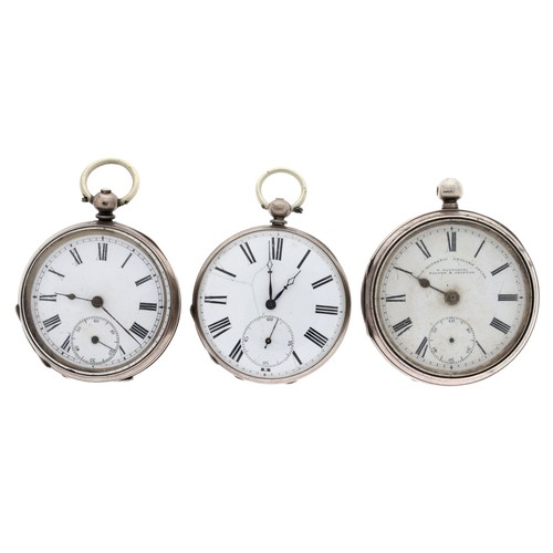 190 - Silver (0.800) cylinder engine turned pocket watch, 46mm; together with a white metal cylinder engin... 