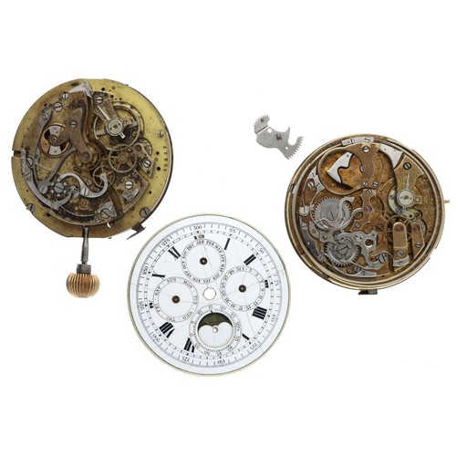 211 - Calendar moonphase lever repeater pocket watch movement for repair (lacking gong, dial detached and ... 