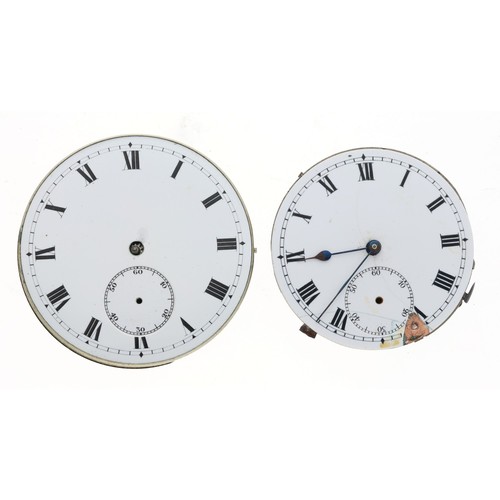 212 - Two repeater lever pocket watch movements, with enamel dials (2)