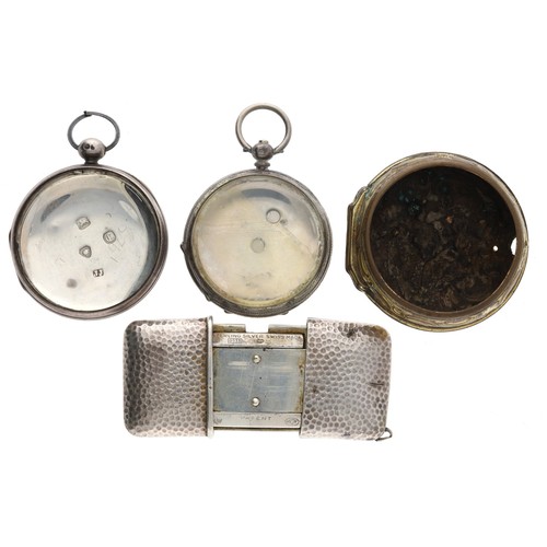 221 - Gilt metal repousee outer pocket watch pair case, 49mm (hinge requires a pin); together with a silve... 