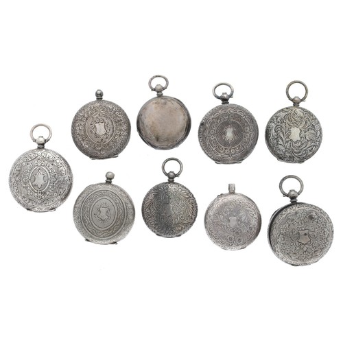 224 - Nine silver fob watch cases to include two half hunter examples (9)