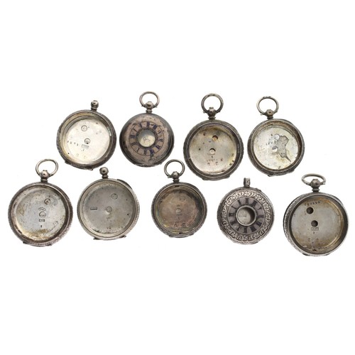 224 - Nine silver fob watch cases to include two half hunter examples (9)