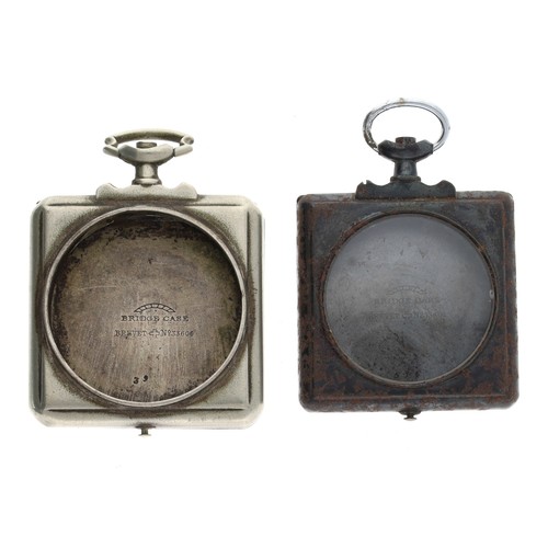 226 - Two 'Bridge Case' pocket watch cases, one embossed to the case back depicting a lady stood within a ... 