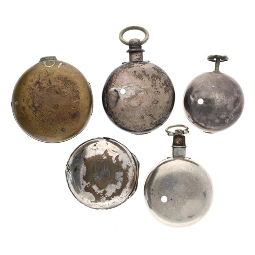 227 - Small white metal verge pocket watch case; together with a white metal outer pocket watch case (at f... 