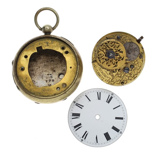 202 - 18th century English verge pocket watch movement, the fusee movement signed To. Tompion, London, wit... 