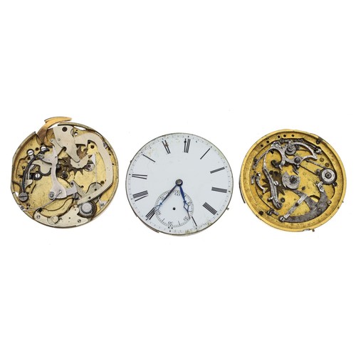 206 - James Whitelaw, Edinburgh - fusee lever repeater pocket watch movement for repair, with enamel dial;... 