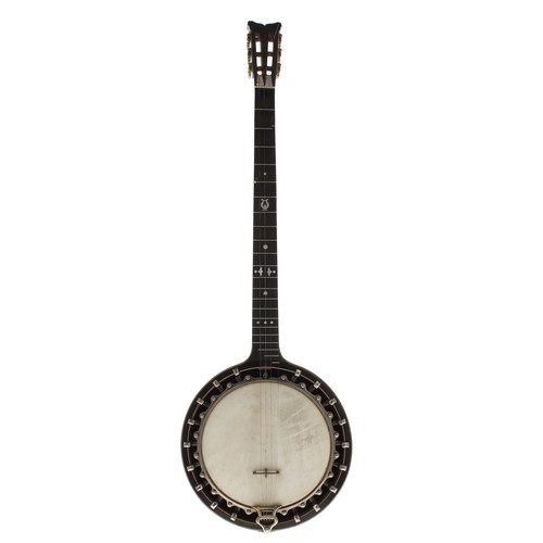 1587 - J.G. Abbott no. 2 Model five string zither banjo, stamped J. Abbott, Maker to the side of the heel, ... 