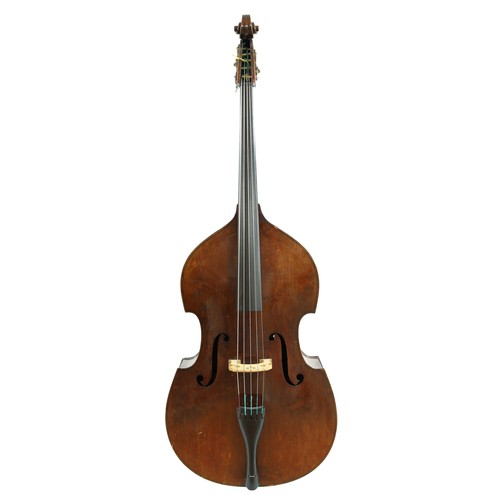 2519 - Czechoslovakian five string flat back double bass with bohemian-style viol/gamba body, length of bac... 