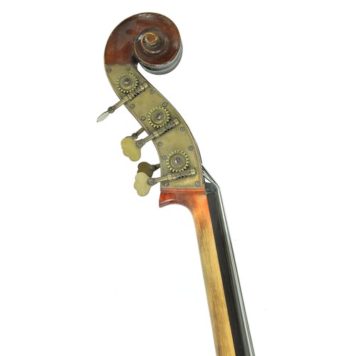 2519 - Czechoslovakian five string flat back double bass with bohemian-style viol/gamba body, length of bac... 