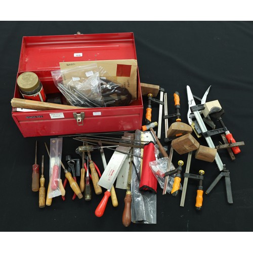 1516 - Quantity of instrument making tools including; torque drivers, sound hole clamps, hand saws, chisels... 