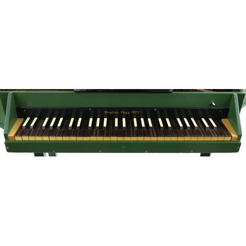 1543 - Modern Bentside spinet by and inscribed Stephen Fogg 1972 on the fascia board, within a green and bl... 