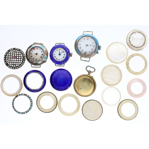 239 - Silver and enamel wire-lug wristwatch for repair; together two nickel cased wire-lug wristwatches wi... 