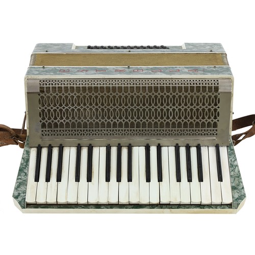 1566 - Estrella piano accordion, with thirty-six bass buttons, green marble finish