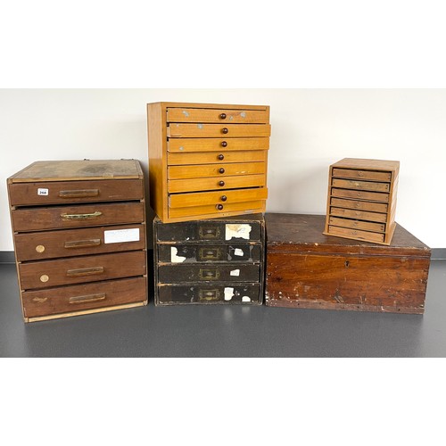 268 - Five drawer wooden chest, 15.25'' high, 12.5'' wide approx; together with an eight drawer wooden che... 