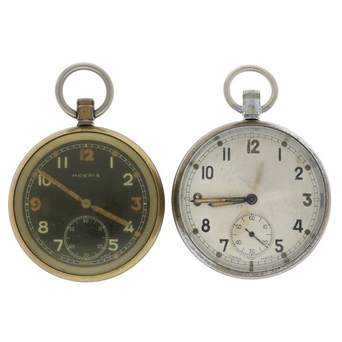 369 - Moeris British Military Army issue nickel cased lever pocket watch for repair, 51mm; together with a... 