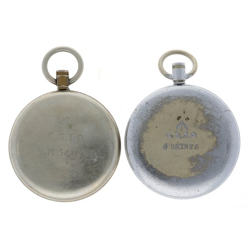 369 - Moeris British Military Army issue nickel cased lever pocket watch for repair, 51mm; together with a... 