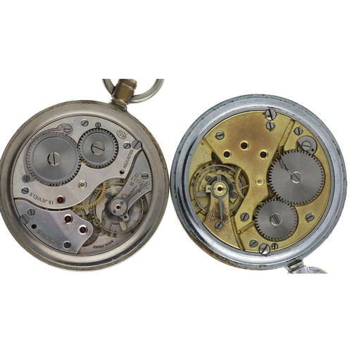 369 - Moeris British Military Army issue nickel cased lever pocket watch for repair, 51mm; together with a... 