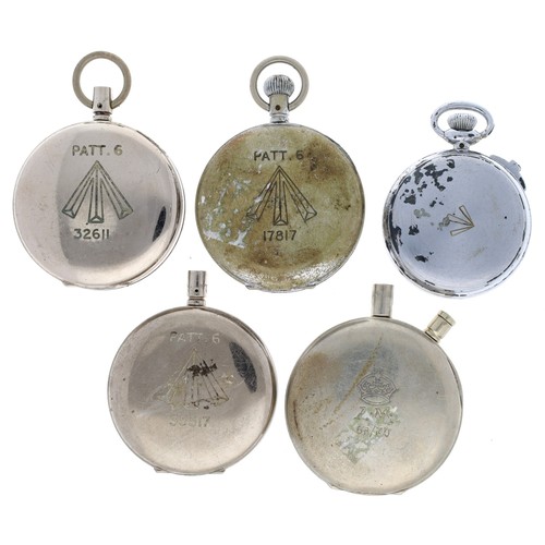 372 - Selection of Military pocket watches and stopwatches for repair to include three 'PATT. 6' nickel ca... 