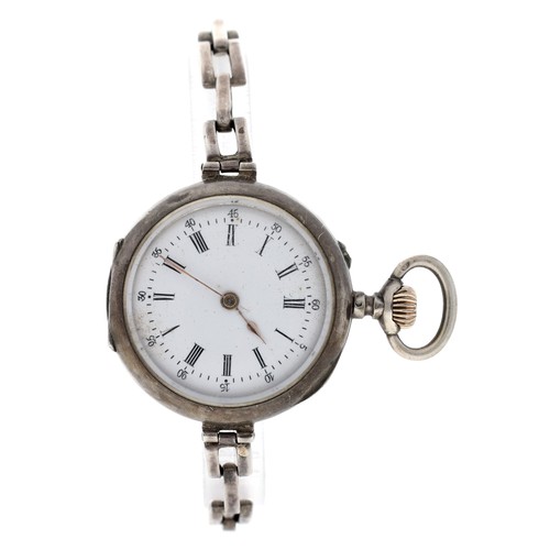 376 - Billodes white metal (0.800) engine turned and engraved fob watch converted to a wristwatch, circula... 