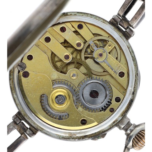 376 - Billodes white metal (0.800) engine turned and engraved fob watch converted to a wristwatch, circula... 