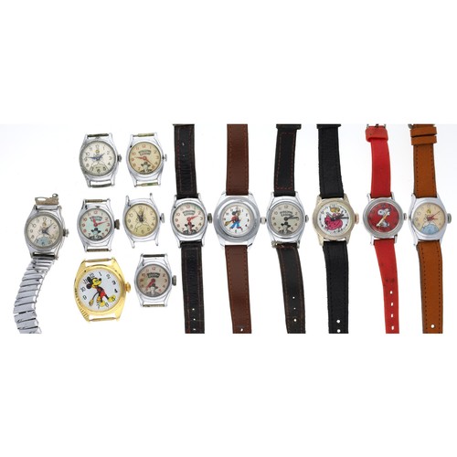 405 - Quantity of novelty wristwatches to include Hopalong Cassidy, Snoopy, two Mickey Mouse (one lacking ... 