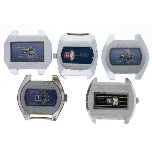 410 - Five vintage Digital 'Jump Hour' gentleman's wristwatches for repair to include Ingersoll, Trafalgar... 