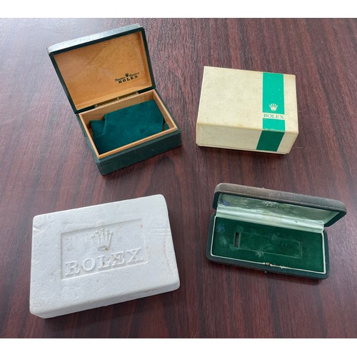 417 - Rolex wristwatch box with outer cover; together with a Rolex wristwatch case (faults) and a Rolex po... 