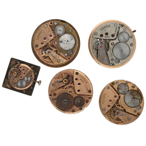 431 - Omega - Five Omega wristwatch movements to include cal. 266, 265, 620, 30T2 (5)