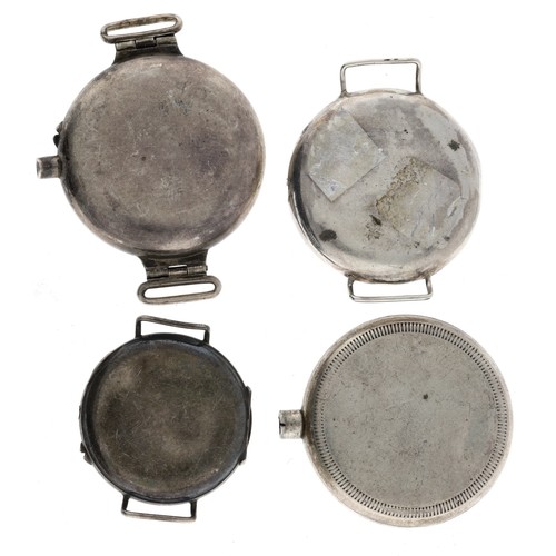 465 - Two silver Francois Borgel wristwatch cases (one lacking bezel); together with a Dennison silver cas... 