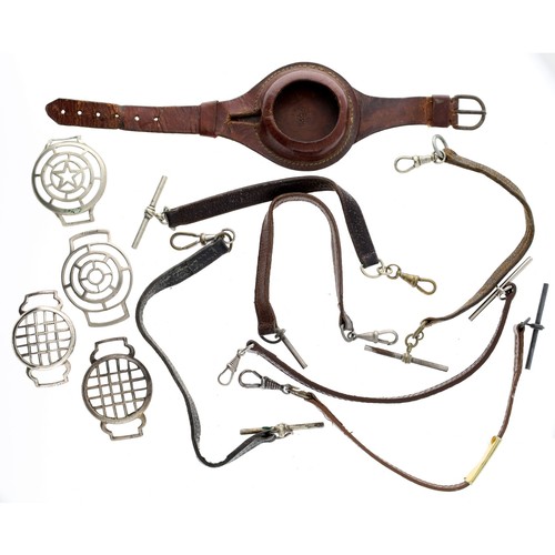 467 - Brown leather fob watch wristwatch strap; together with six leather pocket watch straps, each with T... 