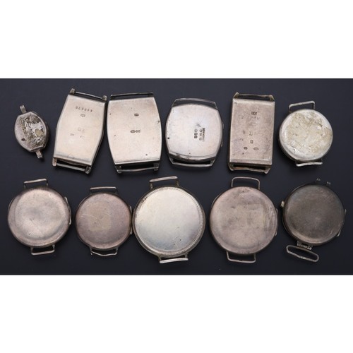 474 - Quantity of silver wire and swing lug wristwatch cases; together with a silver lady's wristwatch cas... 