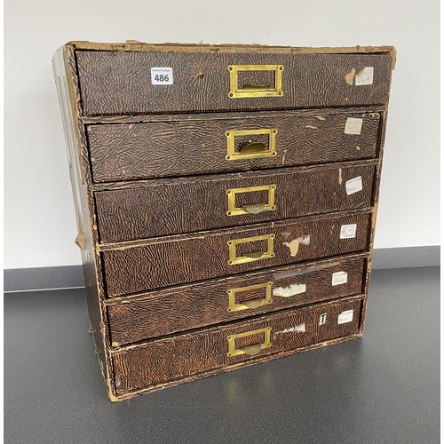 486 - Six drawer chest containing a quantity of novelty wristwatch dials (some with wristwatch cases); tog... 