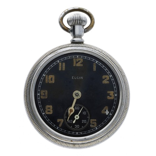 362 - Elgin National Watch Co. WWII British Military Army issue nickel cased lever pocket watch, circa 194... 