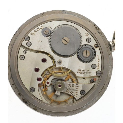 366 - Majex WWII British Military Army issue nickel cased lever pocket watch, 15 jewel three adjustments m... 