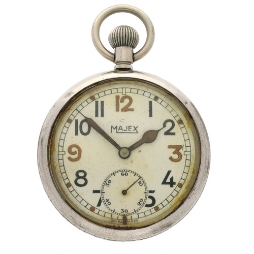 366 - Majex WWII British Military Army issue nickel cased lever pocket watch, 15 jewel three adjustments m... 