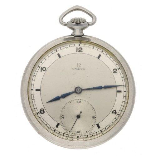 8 - Omega stainless steel lever dress pocket watch, serial no. 9248xxx, circa 1939, signed 15 jewel move... 