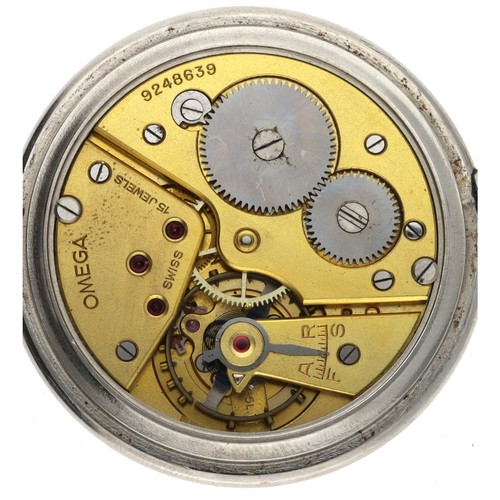 8 - Omega stainless steel lever dress pocket watch, serial no. 9248xxx, circa 1939, signed 15 jewel move... 