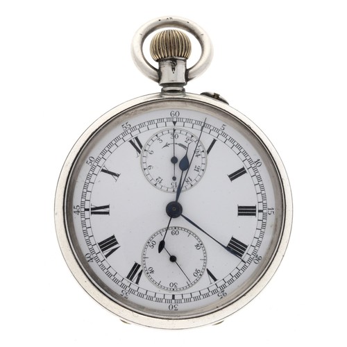 16 - Stauffer & Co. (S&Co.) silver centre seconds chronograph lever pocket watch, gilt frosted mo... 