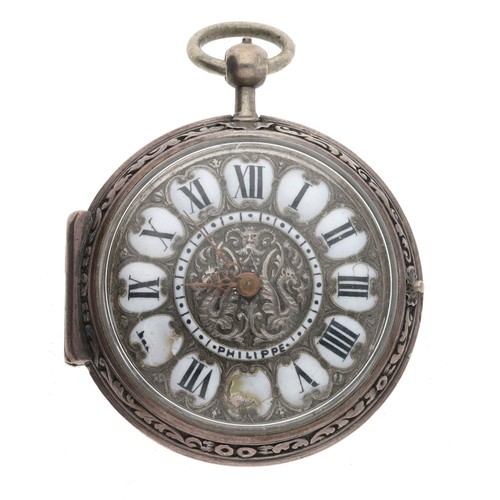 18 - Philippe, Paris - Attractive French miniature cylinder engraved pocket watch, gilt frosted bar movem... 