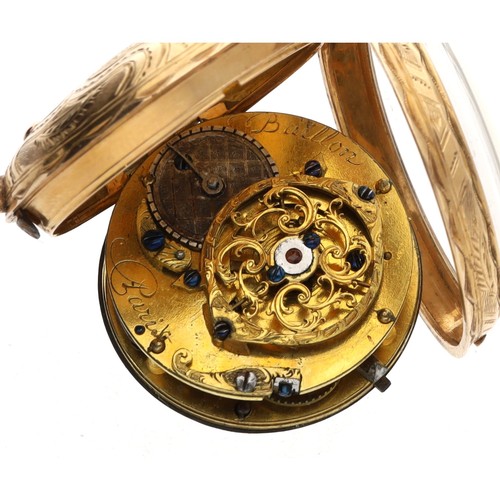 20 - Baillon, Paris - French late 18th century small gold verge small pocket watch, the fusee movement si... 