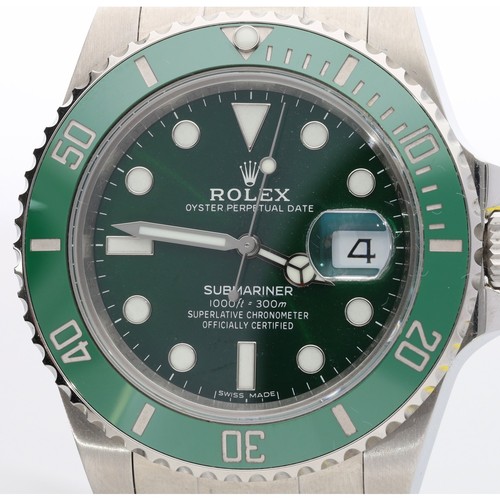 15 - Rolex Oyster Perpetual Date Submariner 'Hulk' stainless steel gentleman's wristwatch, reference no. ... 