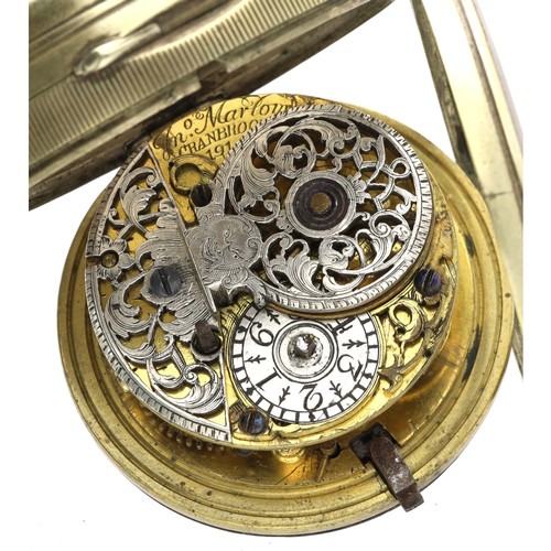 42 - Jno. Marlow, Cranbrook - English 18th century verge pocket watch, signed fusee movement, no. 191, wi... 