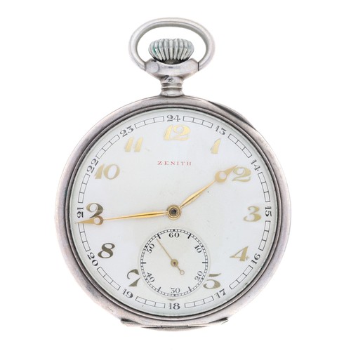 45 - Zenith silver (0.800) lever pocket watch, signed gilt frosted movement, no. 1423688, with compensate... 