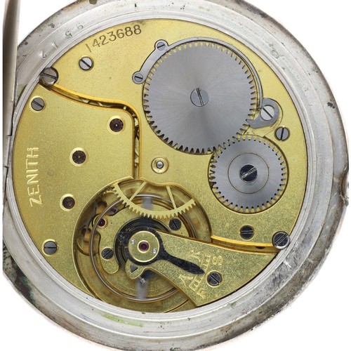 45 - Zenith silver (0.800) lever pocket watch, signed gilt frosted movement, no. 1423688, with compensate... 