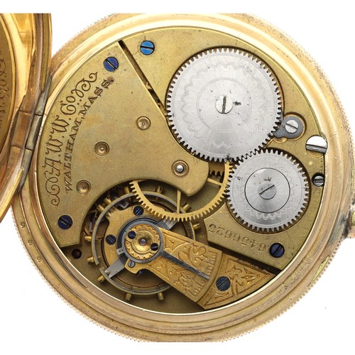 58 - American Waltham gold plated lever pocket watch, serial no. 6456623, circa 1893, signed movement wit... 