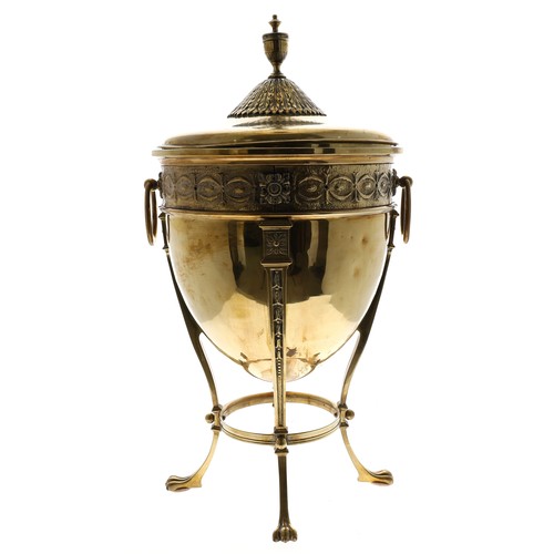 1146 - Decorative Neoclassic style polished brass fireside bin and cover, of urn form with twin side carry-... 