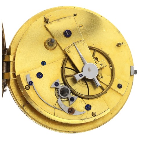 2 - 19th century French white metal cylinder  alarm pocket watch, unsigned movement with two mainspring ... 