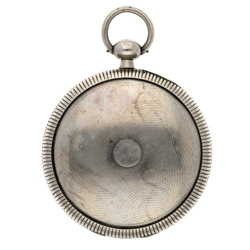 2 - 19th century French white metal cylinder  alarm pocket watch, unsigned movement with two mainspring ... 